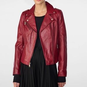MADELINE ASYMMETRICAL RED LEATHER JACKET